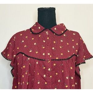 Coquette Baby Doll Blouse Micro Floral Peter Pan Collar Lace Trim Plus Size 3XL